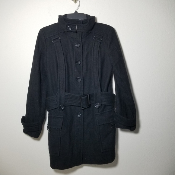 Women's Black Belted Coat - Picture 3 of 7